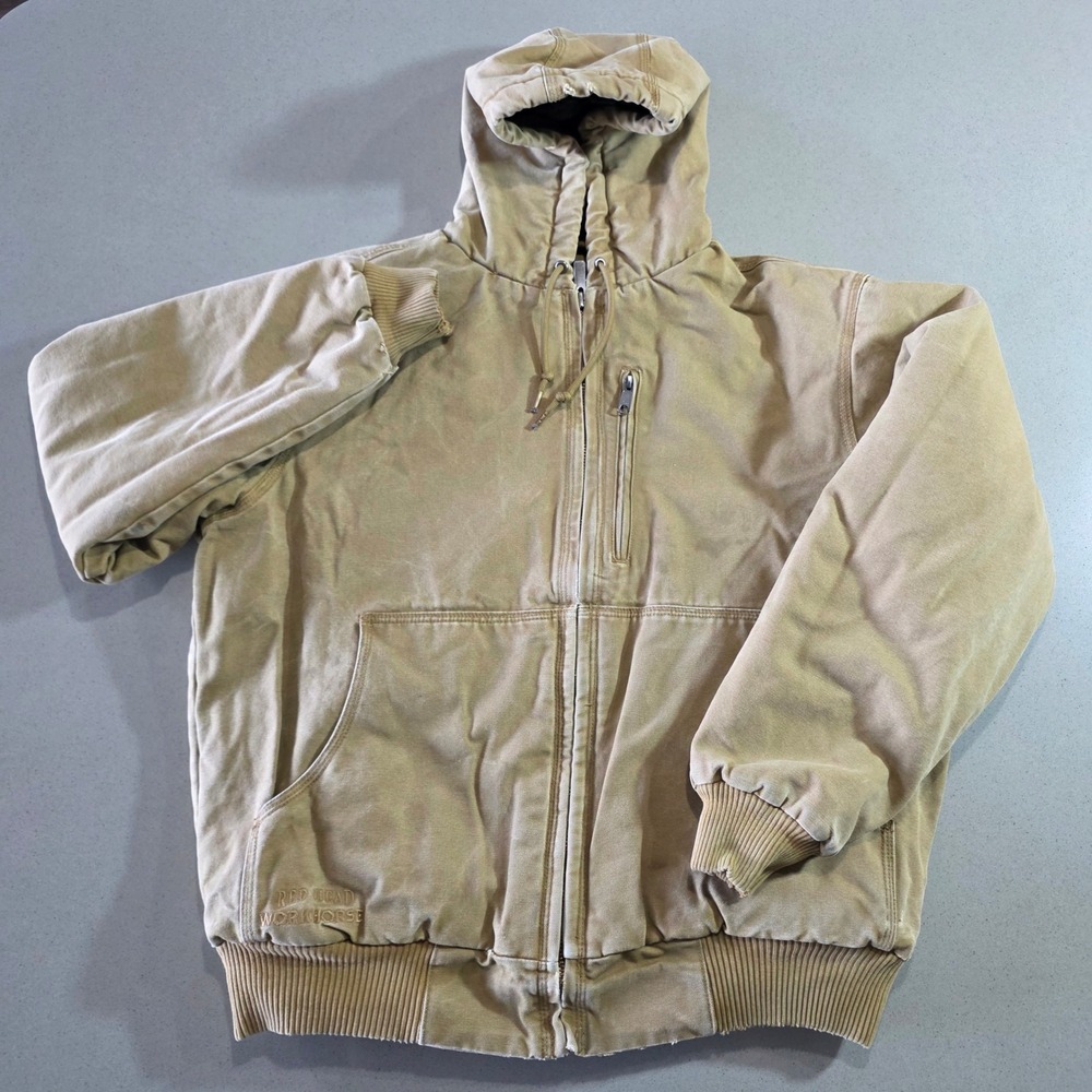 Red Head Workhorse Mens Medium Tan Duck Canvas Hooded Work Jacket Full Zip